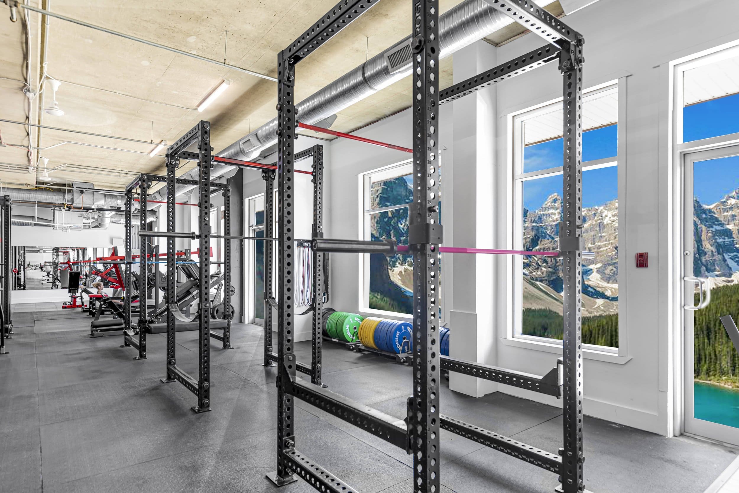 Squat racks and free-weight floor at Athletic Evolution in Canmore