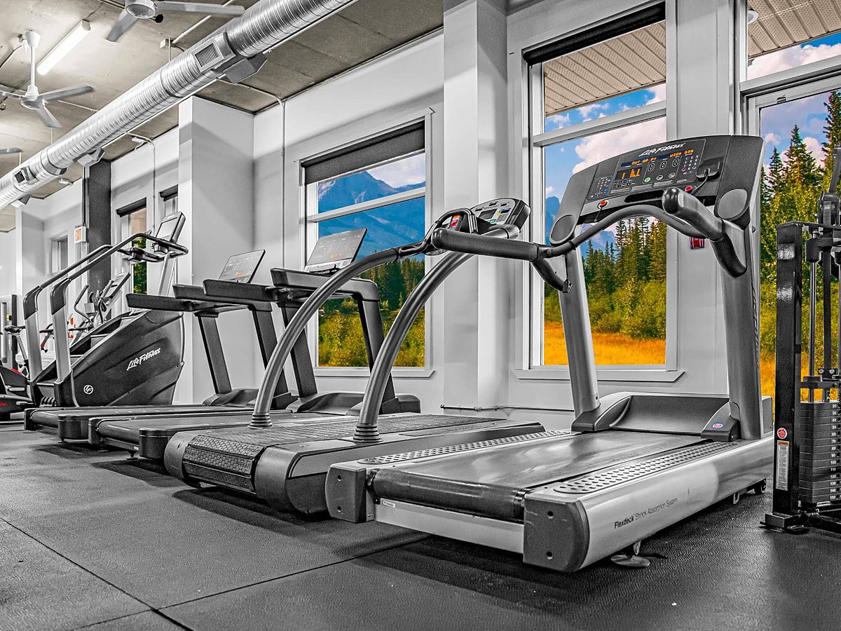 Row of Woodway and Life Fitness treadmills at Athletic Evolution